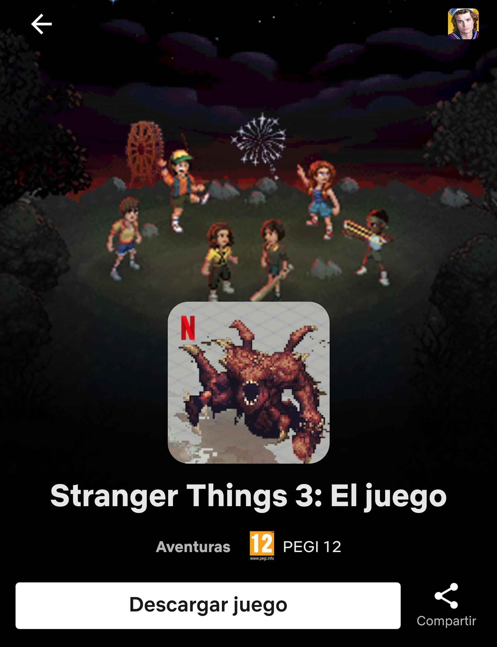 La página de descarga de Stranger Thins 3: The Game