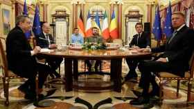 De izquierda a derecha, Draghi, Scholz, Zelenski, Macron y Iohannis, este jueves en Kiev.
