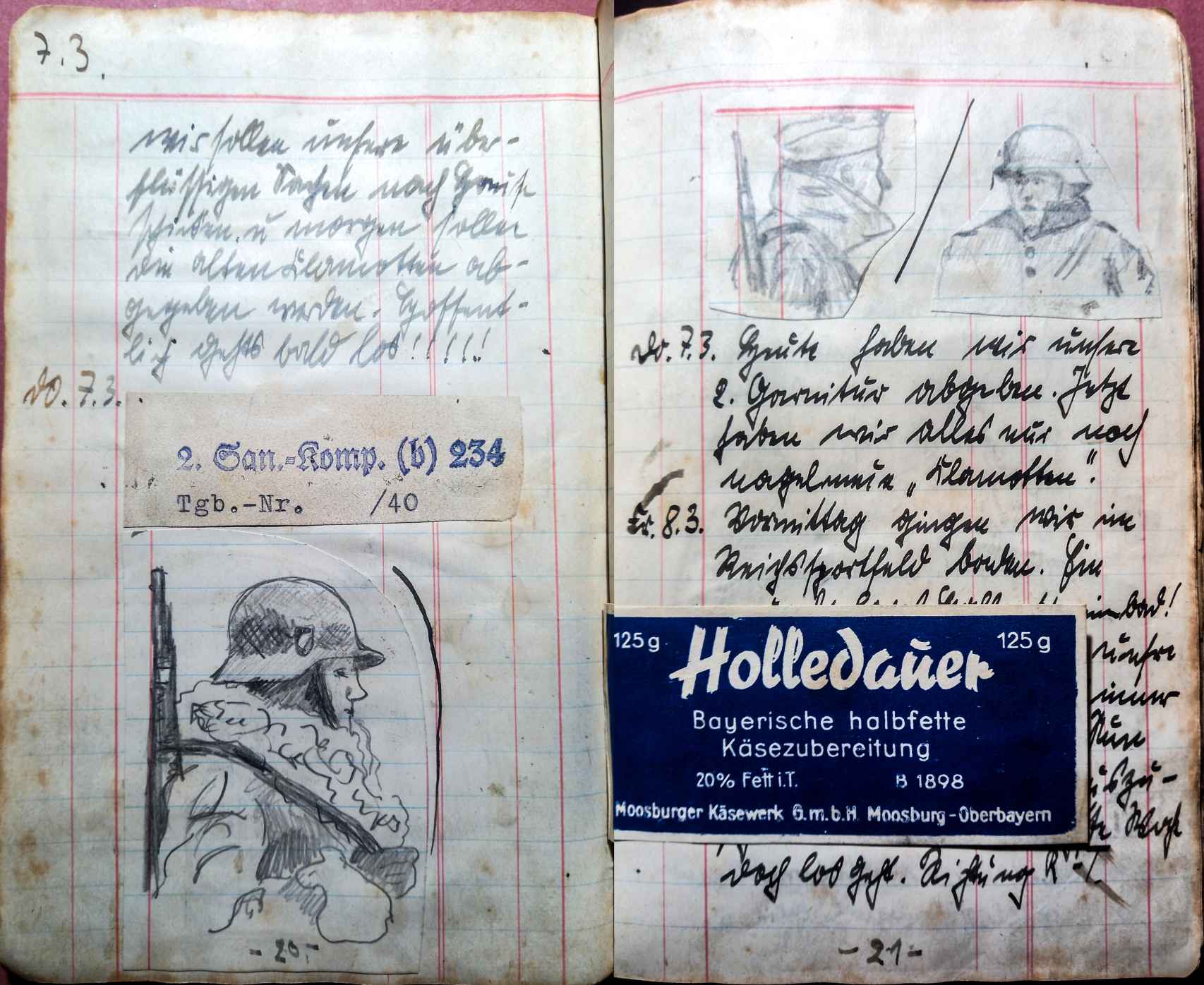 Hojas del diario del soldado nazi encontrado.