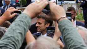 Macron en una imagen de este domingo al acudir a votar en su colegio electoral.
