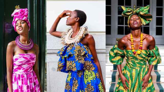 Aya Gueye , con algunos modelos de la colección 'Africa', de Marta Rota (Tot Hom) y Leticia Valera.