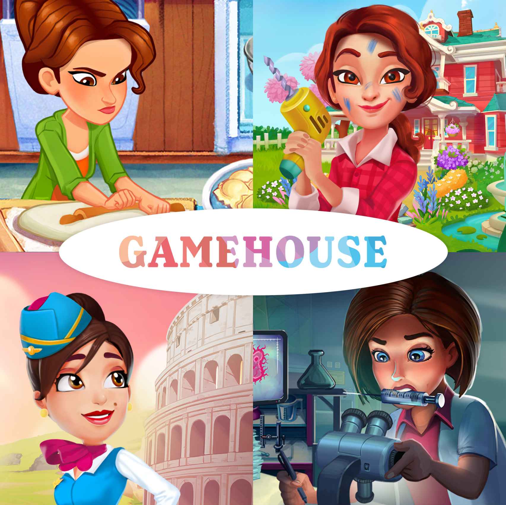 Varios personajes femeninos de los juegos creados por GameHouse.