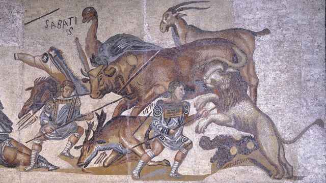 Mosaico conservado en la Galería Borghese que representa una escena de caza.