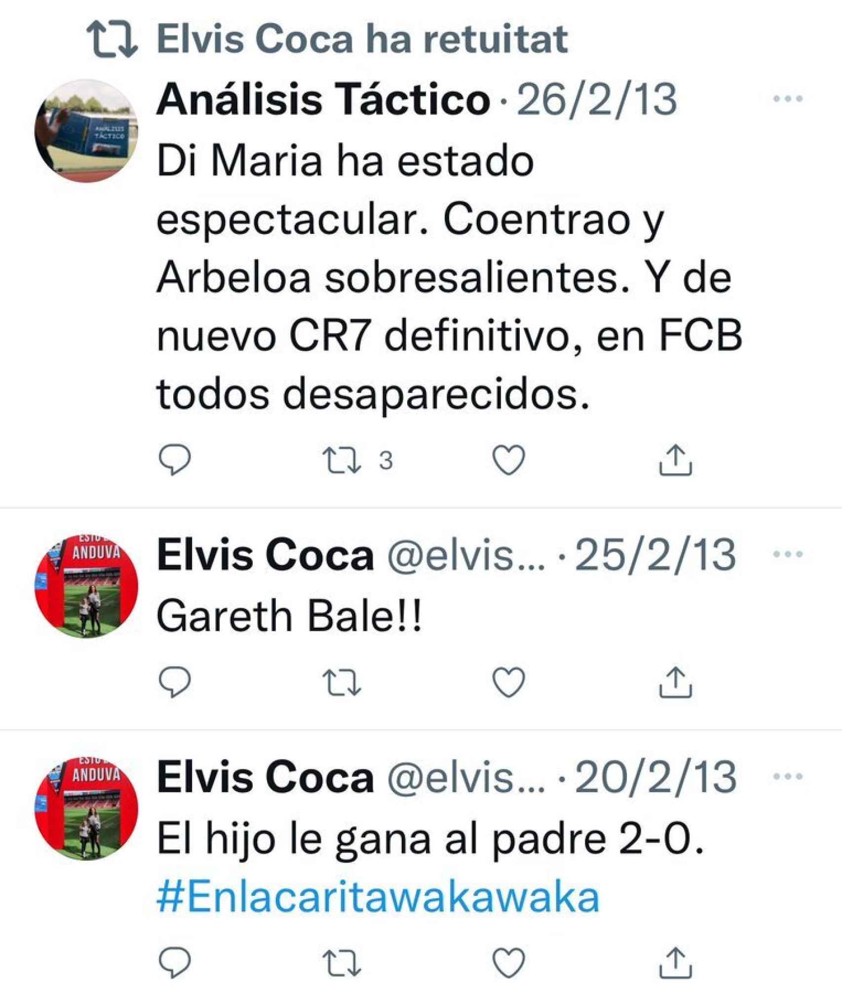 Algunos de los tuits madridistas de Elvis Coca