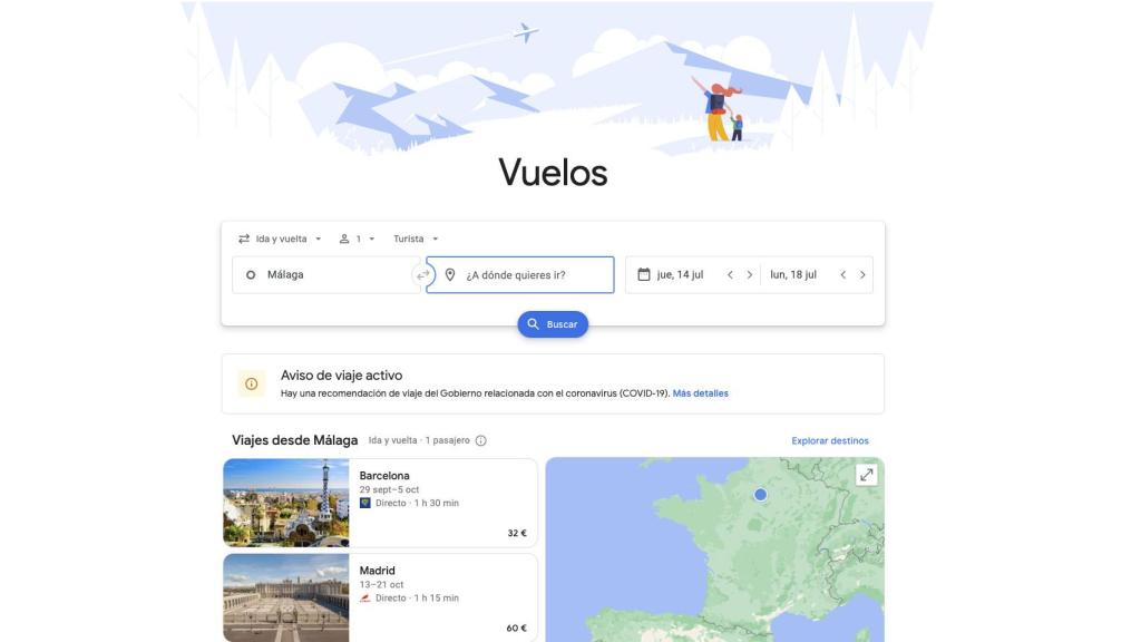 Google flight search tool