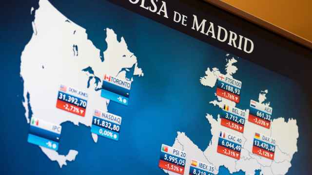Un mapa mundial de cotizaciones en la Bolsa de Madrid.