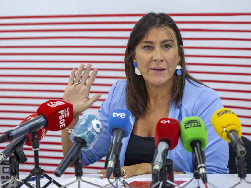 La secretaria de organización del PSCyL, Ana Sánchez, durante la rueda de prensa de este miércoles en Ávila.