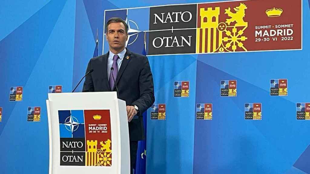 Pedro Sánchez, durante la rueda de prensa ofrecida como cierre de la cumbre de la OTAN en Madrid.