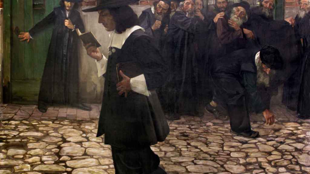 Pintura de Samuel Hirszenberg (1907), representando el rechazo que sufrió Spinoza por parte de los judíos.
