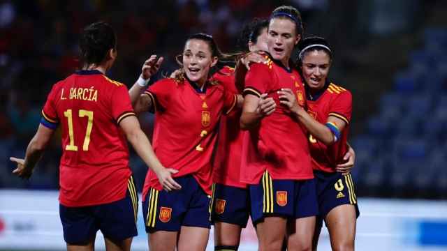 Las jugadoras de la selección española de fútbol femenino, celebrando un gol