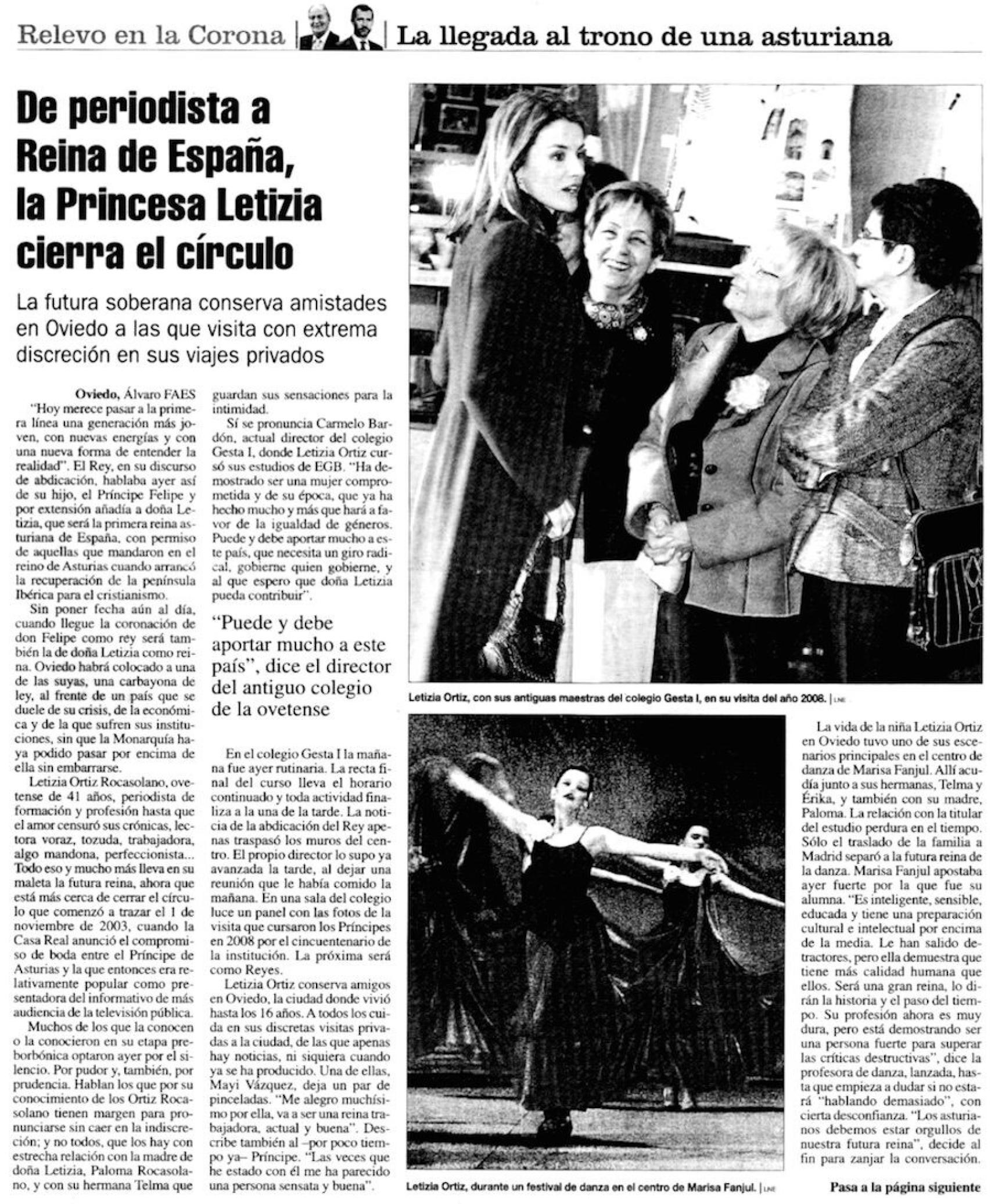 La reina Letizia saludando a unas antiguas profesoras y, justo abajo, en un recital de ballet.