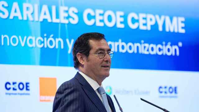 Antonio Garamendi, presidente de la CEOE, este jueves en la sede de la patronal.