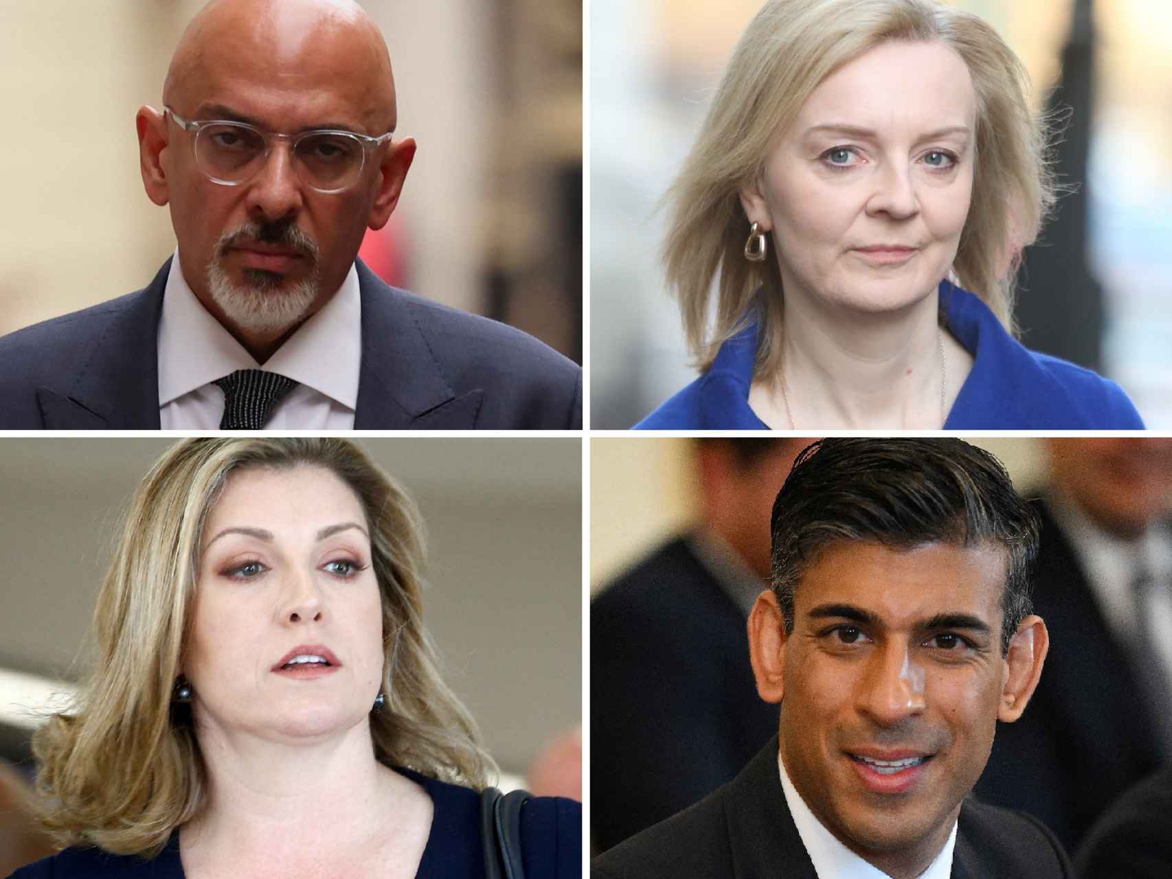 Nadhim Zahawi, Liz Truss, Penny Mordaunt y Rishi Sunak, favoritos para suceder a Boris Johnson.
