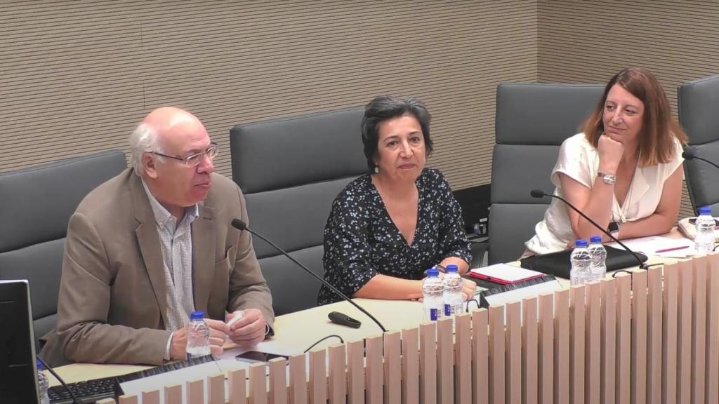Los ponentes en la primera de las mesas organizadas por la UC3M. De izquierda a derecha: Carlos Balaguer (catedrático de Ingeniería de Sistemas y Aeronáutica), Victoria Pavón (catedrática de Lengua Española) y Paloma Martínez (catedrática de Ciencias de la Computación e Inteligencia Artificial).