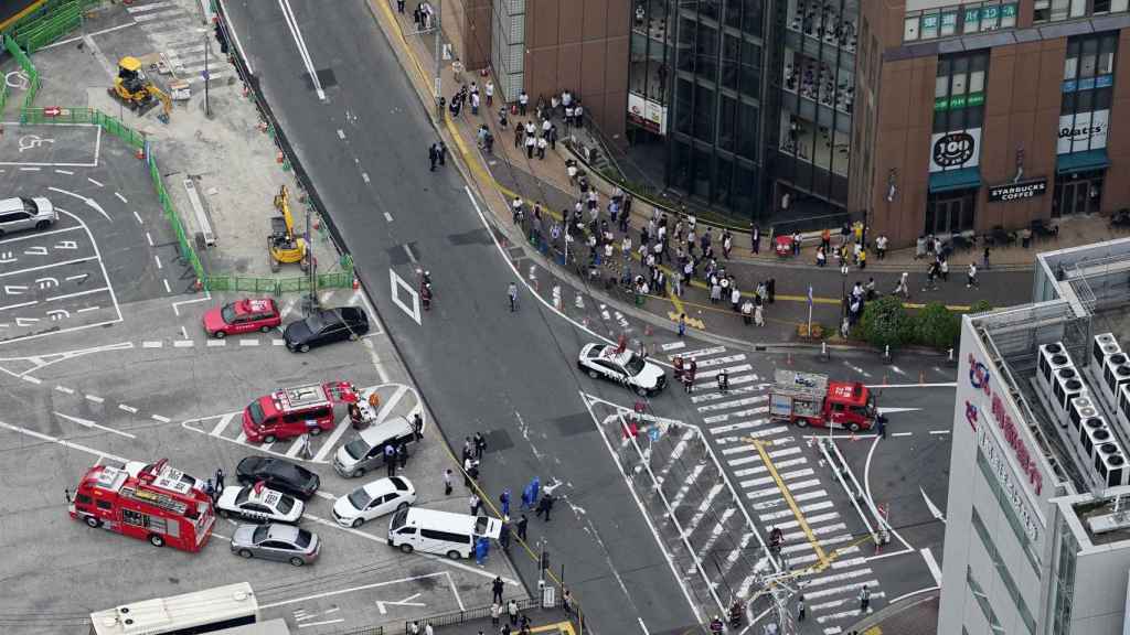 Vista aérea del lugar del tiroteo del que ha resultado herido el exprimer ministro de Japón Shinzo Abe.