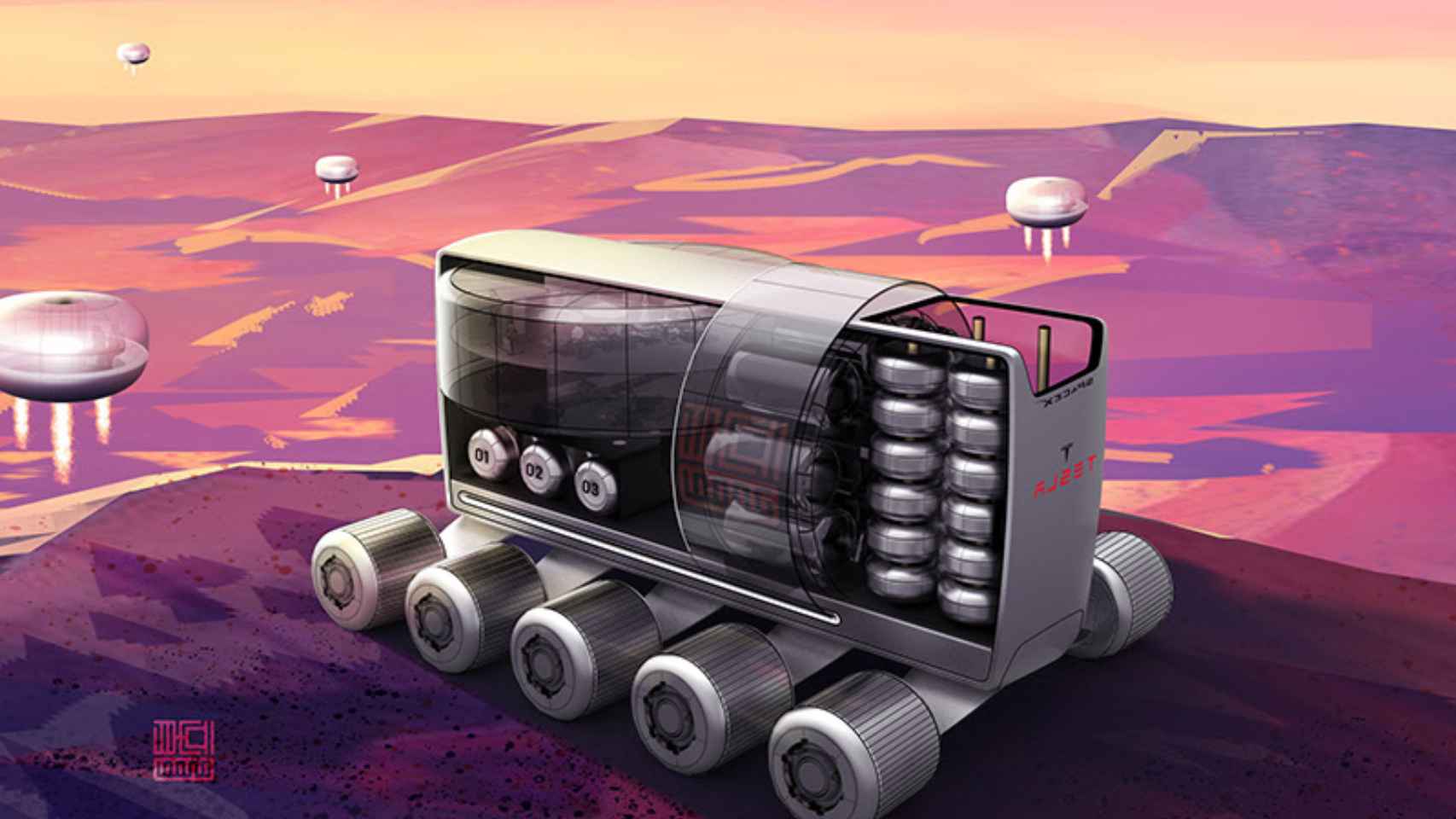 Imagine future. Транспорт для Марса. Тесла концепт. Tesla 2022. Марсианский транспорт.