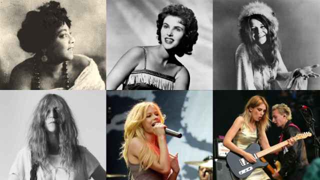 De izda. a dcha. y de arriba a abajo, Mamie Smith, Wanda Jackson, Janis Joplin, Patti Smith, Avril Lavigne y Ellie Rowsell