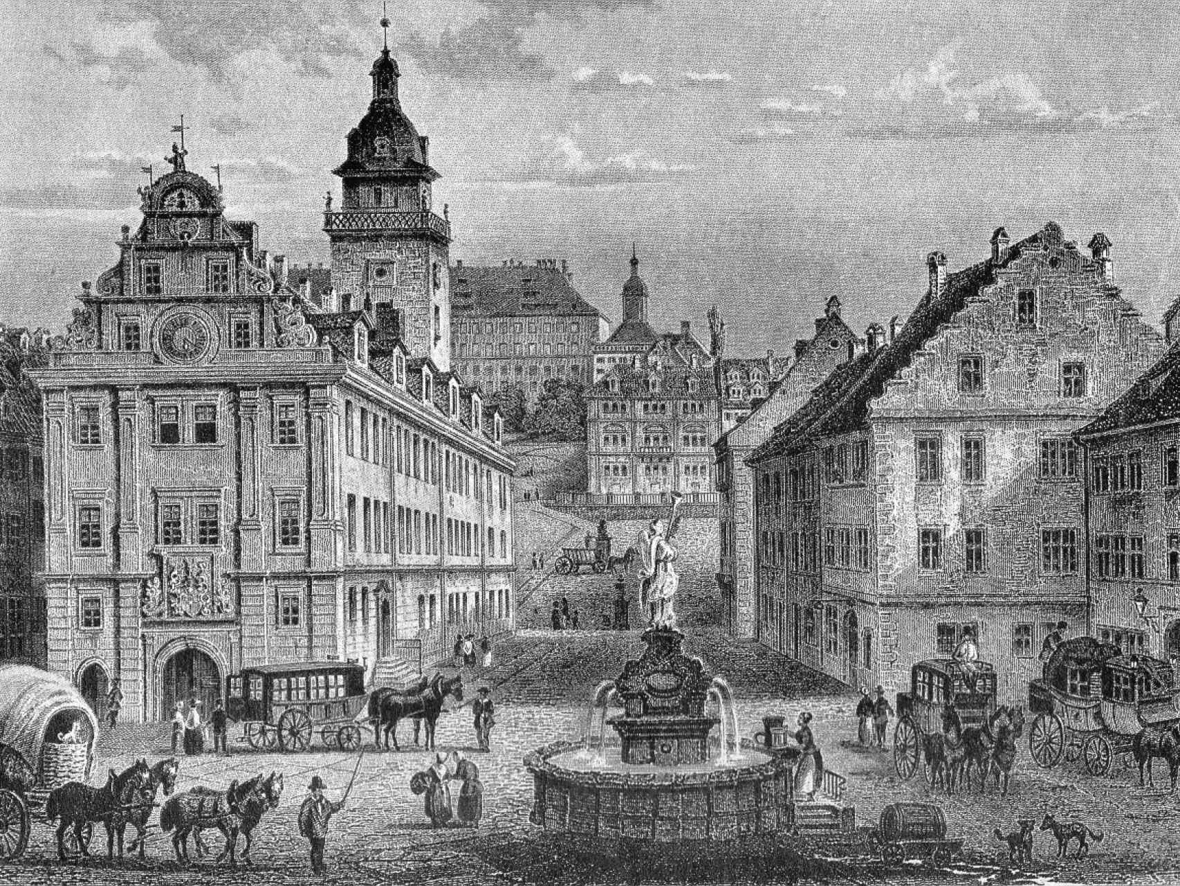 La plaza del mercado de Gotha, en un grabado de 1850.