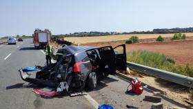 Estado en el que quedó el turismo accidentado en la A-66