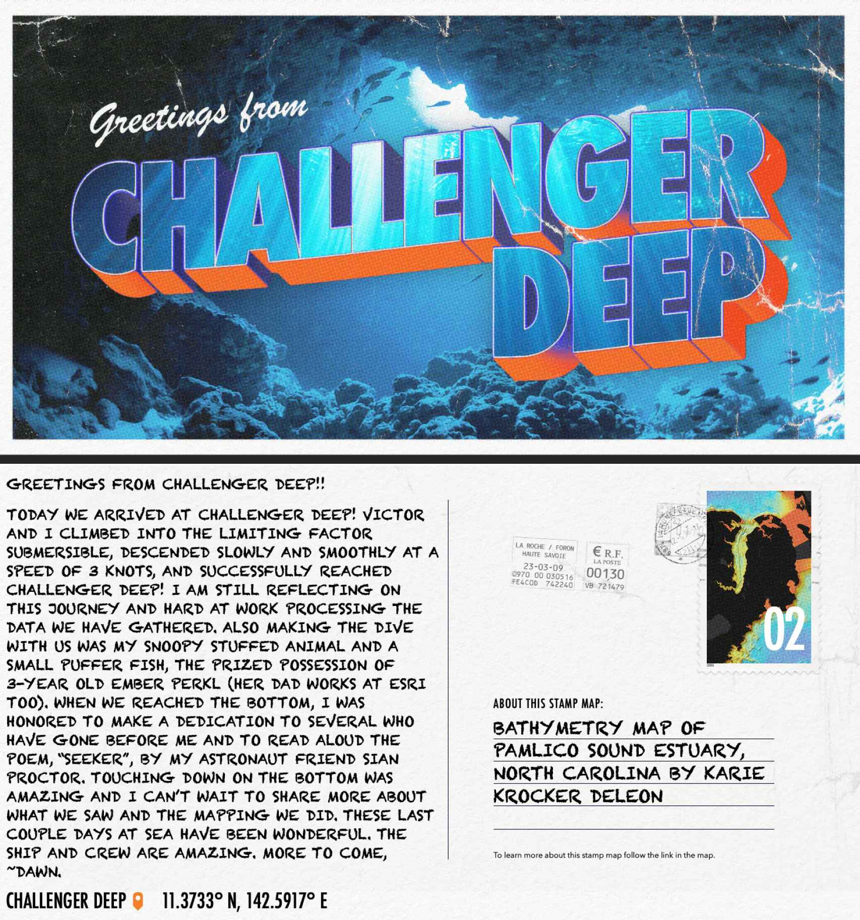 La postal que prepara Wright a modo de cuaderno de bitácoras sobre su descenso al Challenger.