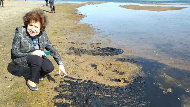 Tatjana Zdanoka, presidenta de la delegación de la Comisión de Peticiones del Parlamento Europeo, en febrero, durante su inspección al Mar Menor.