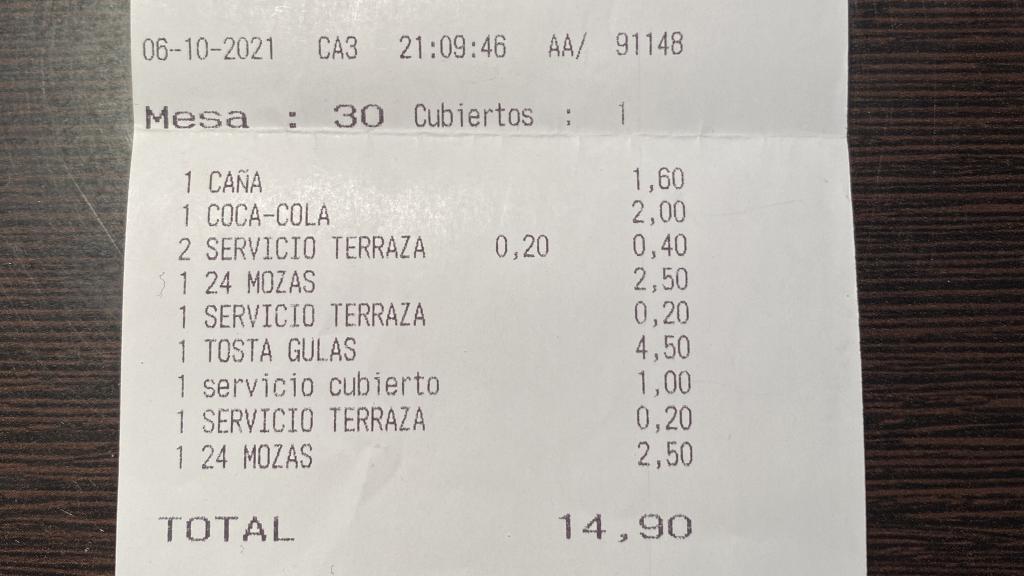 Polémico ticket de un bar benaventano