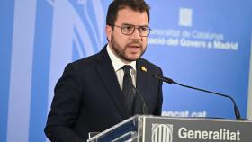 Pere Aragonés, durante su rueda de prensa posterior a la reunión con Sánchez en Moncloa.