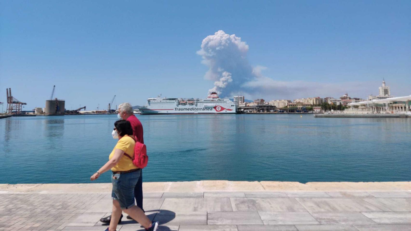 Imagen del incendio visto desde el Puerto de Málaga.