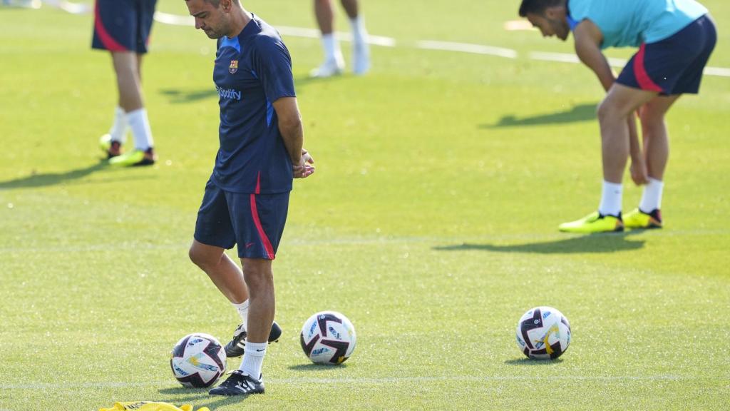 Xavi Hernández, durante un entrenamiento con el Barça