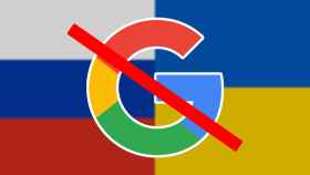 Fotomontaje con el logo de Google y las banderas de Ucrania y Rusia.