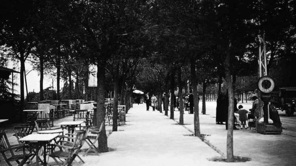 Fotografía del siglo pasado del paseo de Rosales, en Madrid.