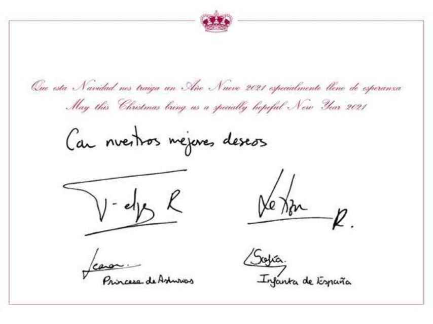 La firma de Felipe, Letizia, Leonor y Sofía.