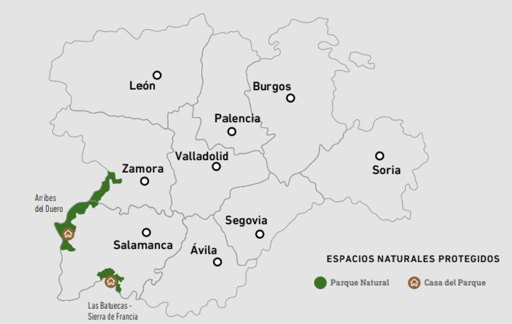 Mapa de los Parques Naturales de Salamanca