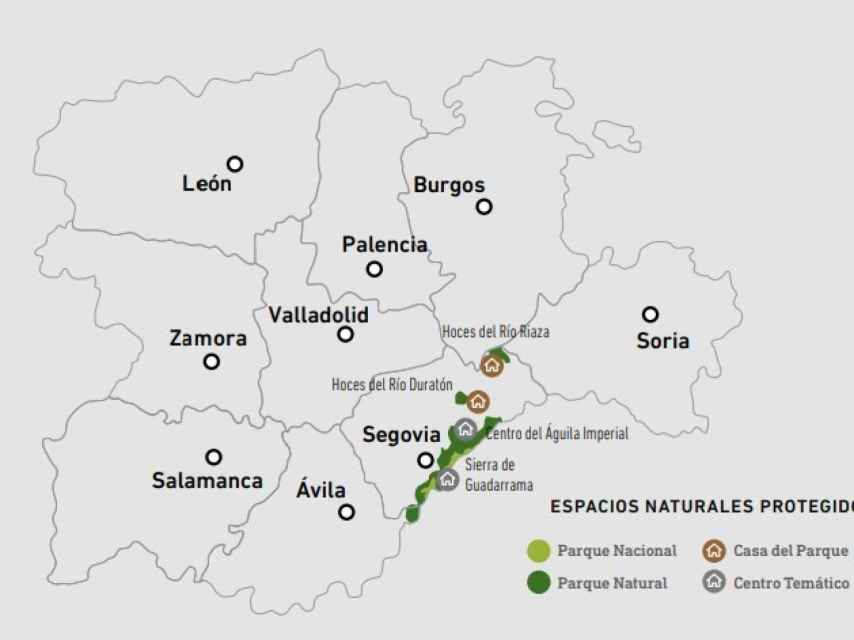 Mapa de los Parques Naturales de Segovia