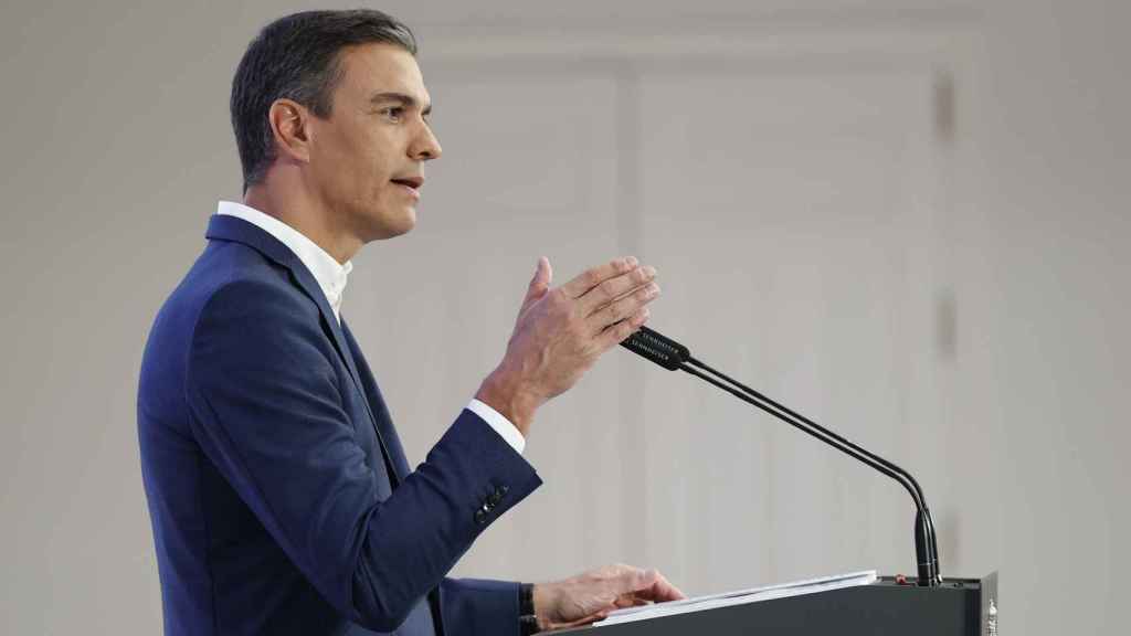 El presidente del Gobierno, Pedro Sánchez, en su discurso del balance del curso político.