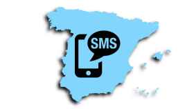 Fotomontaje con el logo de un SMS y el mapa de España.