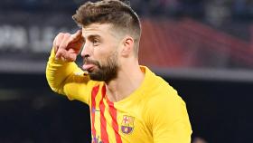 Gerard Piqué, celebrando un gol con el Barça en la temporada 2021/2022