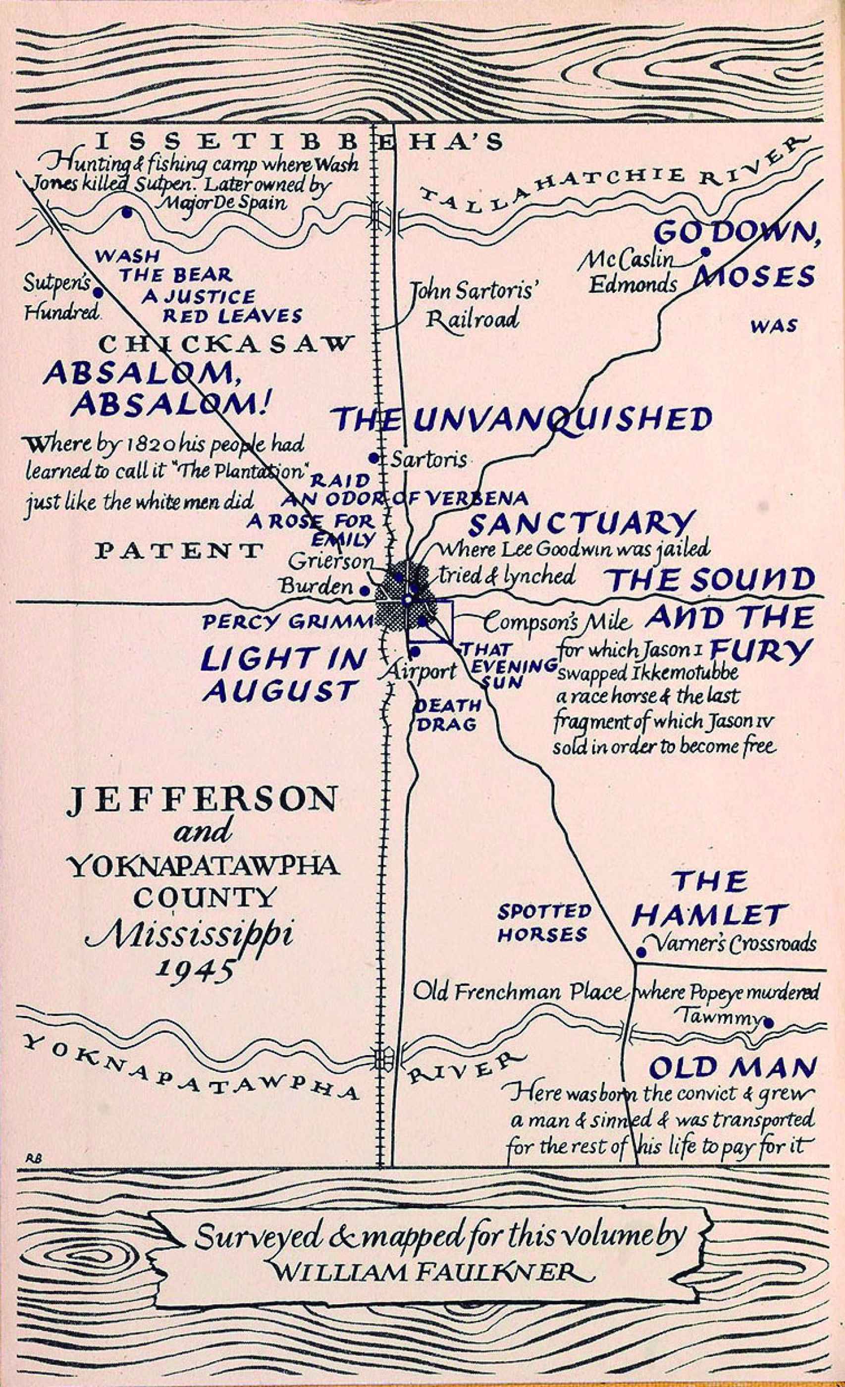 Mapa de Yoknapatawpha diseñado según las indicaciones del propio Faulkner