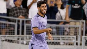 Marco Asensio, celebrando un gol con la camiseta morada del Real Madrid de la 2022/2023