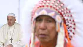 El papa Francisco durante una reunión con indígenas en Maskwacis, Edmonton, Canadá.