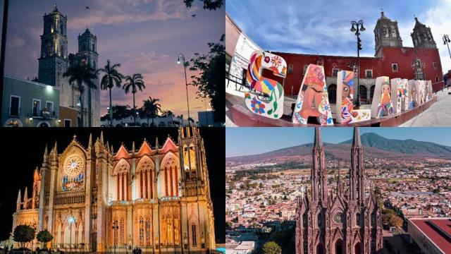 De izquierda a derecha y de arriba a abajo: las ciudades mexicanas de Valladolid, Salamanca, León y Zamora.