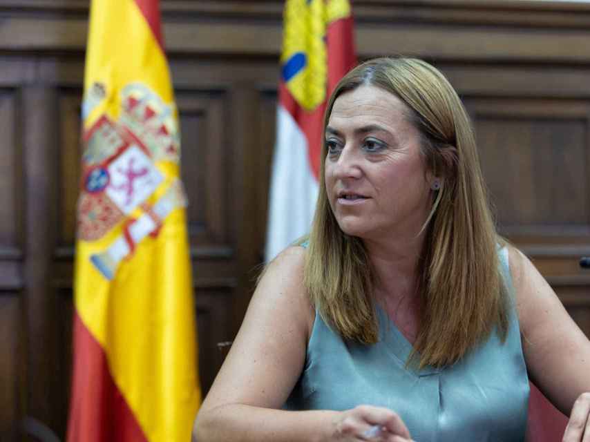 La delegada del Gobierno en Castilla y León, Virginia Barcones, durante la rueda de prensa de este jueves en Soria.