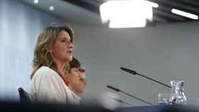 La vicepresidenta tercera y ministra para la Transición Ecológica, Teresa Ribera, tras la rueda de prensa del Consejo de Ministros del lunes 1 de agosto