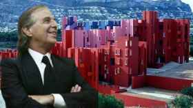Ricardo Bofill con La Muralla Roja en un fotomontaje.