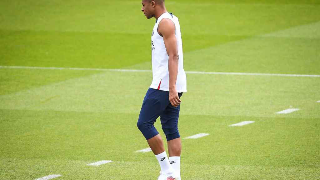 Kylian Mbappé, en un entrenamiento del PSG