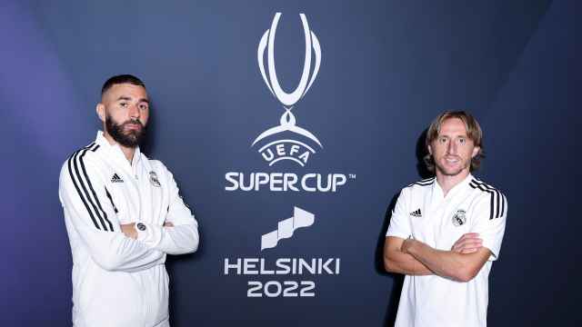 Benzema y Modric, durante la previa de la Supercopa de Europa 2022