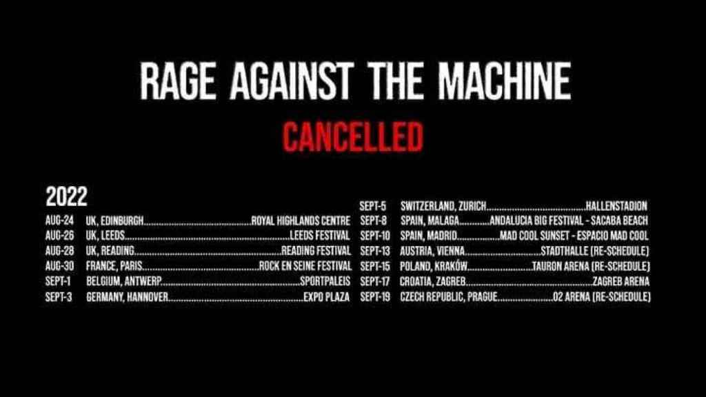 Publicación de la cancelación de la gira de Rage Against the Machine.
