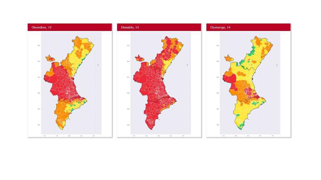 Mapa de previsión de temperaturas de la Generalitat Valenciana.