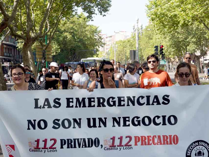 Un momento de la manifestación de los trabajadores telefónicos del 112 en Valladolid el pasado viernes