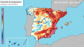 Anomalías de temperaturas en la madrugada del domingo 14 de agosto. Meteored.